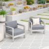Booth Outdoor Aluminum Club Chairs, Silver and Gray (Set of 2)