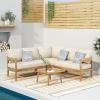 Brooklyn Outdoor 5 Seater Sectional Sofa Chat Set with Cushions – Acacia Wood – Teak/Beige