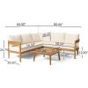 Brooklyn Outdoor 5 Seater Sectional Sofa Chat Set with Cushions – Acacia Wood – Teak/Beige