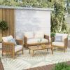 CHRISTOPHER KNIGHT HOME Burchett Outdoor 4pc Chat Set – Acacia Wood and Wicker – Teak/Mixed Brown/Beige(Outdoor Chat Set)