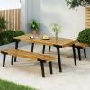 Christopher Knight Home 3 Piece Patio Dining Table,Acacia Wood Table Bench Dining Set,2 Wood Benches with 69” Large Dining Table,Industrial Style Dining Furniture Set for Outdoor Deck, Yard, Porch
