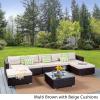 Christopher Knight Home 304752 Tom Rosa Outdoor 5 Seater Wicker Sectional Sofa Set, Multibrown with Beige Cushions