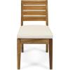 Christopher Knight Home Acacia Wood Outdoor Dining Chair Set of 2 with Cushions, Wooden Armless Patio Dining Chair, Sandblasted Natural Brown, Beige