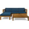 Christopher Knight Home Alice Outdoor 5 Piece Acacia Wood Sofa Set, Teak Finish, Dark Teal