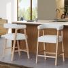 Christopher Knight Home Anita 25” Counter Height Bar Stools Set of 2, Boucle Fabric Bar Stool for Kitchen Island, Wooden Dining Room Armchair, Counter Stool with Footrest, Walnut+White(Natural+white)