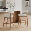 Christopher Knight Home Annes Counter Height Bar Stools Set of 2, Boucle Fabric Round Bar Stool for Kitchen Island, Wooden Dining Room Chair, Counter Stool with Footrest, Natural+Milky White(Natural+milky White)