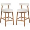 Christopher Knight Home Annes Counter Height Bar Stools Set of 2, Boucle Fabric Round Bar Stool for Kitchen Island, Wooden Dining Room Chair, Counter Stool with Footrest, Natural+Milky White(Natural+milky White)