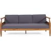 Christopher Knight Home Aston Outdoor 3 Seater Sofa Chat Set with Ottoman – Acacia Wood – Teak/Dark Gray