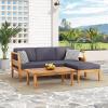 Christopher Knight Home Aston Outdoor 3 Seater Sofa Chat Set with Ottoman – Acacia Wood – Teak/Dark Gray