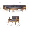 Christopher Knight Home Aston Outdoor 5 Seater Sectional Chat Set with Club Chair – Acacia Wood – Teak/Dark Gray