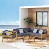 Christopher Knight Home Aston Outdoor 5 Seater Sectional Chat Set with Club Chair – Acacia Wood – Teak/Dark Gray