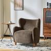 Christopher Knight Home Auden Wingback Accent Chair, Fabric Club Chair, Velvet Upholstered Armchair, Curved Backrest Single Sofa, Soft Cushion Seating, Reading Lounge Chair for Living Room, Brown