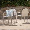 Christopher Knight Home Aurora Outdoor Wicker Armed Stacking Chairs with Aluminum Frame, 2-Pcs Set, Chateau Grey