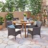Christopher Knight Home Biella Outdoor 5 Piece Wood and Wicker Dining Set, Teak Finish and Multi Brown