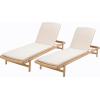 Christopher Knight Home Brolen Acacia Wood Chaise Lounge Chair Outdoor Set of 2, Patio Outdoor Chaise Lounge with Cushions, Adjustable Backrest Lounge Sofa, Wooden Sunbathing Pool Lounger, Teak+Beige