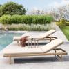 Christopher Knight Home Brolen Acacia Wood Chaise Lounge Chair Outdoor Set of 2, Patio Outdoor Chaise Lounge with Cushions, Adjustable Backrest Lounge Sofa, Wooden Sunbathing Pool Lounger, Teak+Beige