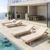 Christopher Knight Home Brolen Acacia Wood Chaise Lounge Chair Outdoor Set of 4, Patio Outdoor Chaise Lounge with Cushions, Adjustable Backrest Lounge Sofa, Wooden Sunbathing Pool Lounger, Teak+Beige