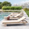 Christopher Knight Home Brolen Acacia Wood Chaise Lounge Chair Outdoor Set of 4, Patio Outdoor Chaise Lounge with Cushions, Adjustable Backrest Lounge Sofa, Wooden Sunbathing Pool Lounger, Teak+Beige