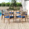 Christopher Knight Home Caitlyn Acacia Wood Outdoor Dining Chairs Set of 6, Patio Chairs with Weather-Resistant Cushions, Garden Extra Seating with Handwoven Rope Accent, Blue Navy + Teak + Beige(Blue Navy+teak+beige)