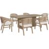 Christopher Knight Home Cami 7 Piece Dining Set with Armchairs, Wooden Dining Table Set for 6, Spacious Kitchen Table Chairs Set of 6, Upholstered Chairs with Rattan Curved Back, Beige + Natural Ash
