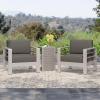Christopher Knight Home Cape Coral Outdoor Aluminum Club Chairs with Side Table, Khaki / Silver