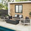 Christopher Knight Home Cape Coral Outdoor Chat Set with Fire Table, 5-Pcs Set, Khaki / Dark Grey