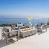 Christopher Knight Home Cape Coral Outdoor Chat Set with Fire Table, 5-Pcs Set, Khaki / Light Grey