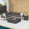 Christopher Knight Home Cape Coral Outdoor V-Shaped Sofa set with Fire Table, Khaki / Dark Grey