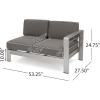 Christopher Knight Home Cape Coral Outdoor V-Shaped Sofa set with Fire Table, Khaki / Dark Grey