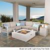 Christopher Knight Home Cape Coral Outdoor V-Shaped Sofa set with Fire Table, Khaki / Light Grey