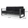 Christopher Knight Home Capecora 3-Seater Sofa with Removable Tray Table, 76.25”W Convertible Aluminum Patio Couch with Cushions, Space-Saving Outdoor Seating for Garden Backyard Balcony, Dark Gray