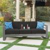 Christopher Knight Home Capecora 3-Seater Sofa with Removable Tray Table, 76.25”W Convertible Aluminum Patio Couch with Cushions, Space-Saving Outdoor Seating for Garden Backyard Balcony, Dark Gray