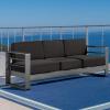 Christopher Knight Home Capecora 3-Seater Sofa with Removable Tray Table, 76.25”W Convertible Aluminum Patio Couch with Cushions, Space-Saving Outdoor Seating for Garden Backyard Balcony, Dark Gray