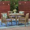 Christopher Knight Home Casa Outdoor Acacia Wood 5 Piece Dining Set with Round Table and Water Resistant Cushion, Gray Finish and Dark Gray