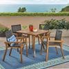 Christopher Knight Home Chaucer Outdoor Acacia Wood 4 Seater Square Dining Set with Mesh Seats, Teak and Black