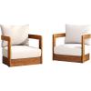 Christopher Knight Home Chloe Acacia Wood Lounge Chair Outdoor Set of 2, Curved Tub Design Accent Chairs with Weather Resistant Cushion, Comfy Low Profile Reading Seating for Backyard, Teak+ Beige