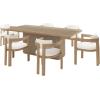 Christopher Knight Home Chowy 7 Piece Dining Set with Chairs, Wooden Dining Table Set for 6, Spacious Kitchen Table with Pillar Leg, Comfy Upholstered Curved Back Armchairs, Beige + Light Natural