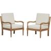 Christopher Knight Home Cuzz Acacia Wood Patio Chairs Set of 2, Outdoor Armchair with Thick Cushions, Comfort Seating for Garden Backyard, Wooden Lounge Chair Outdoor with Armrest, Beige + Natural