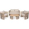 Christopher Knight Home Delbert Acacia Wood 4 Piece Patio Furniture Set, Wooden Patio Conversation Set with Club Chair+Coffee Table, 4-Seater Outdoor Loveseat Sofa Chair and Table Set, Natural+Beige