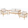 Christopher Knight Home Dessa 3 Pieces Outdoor Chat Set, Acacia Wood Loveseat and Club Chairs, Wide Accent Armchair, 4 Seater Chair Set, Spacious Seating Sofa Sets for Poolside Backyard, Teak+Beige