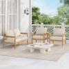 Christopher Knight Home Dessa 3 Pieces Outdoor Chat Set, Acacia Wood Loveseat and Club Chairs, Wide Accent Armchair, 4 Seater Chair Set, Spacious Seating Sofa Sets for Poolside Backyard, Teak+Beige