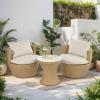 Christopher Knight Home Dessa Patio Conversation Set, Wicker Rattan Club Chairs, Wicker End Table, Accent Chair with Cushions, Mirror Table Top, Conversation Set for Backyard Poolside, Light Brown