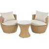 Christopher Knight Home Dessa Patio Conversation Set, Wicker Rattan Club Chairs, Wicker End Table, Accent Chair with Cushions, Mirror Table Top, Conversation Set for Backyard Poolside, Light Brown