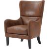 Christopher Knight Home Elber Mid-Century Modern Accent Chair with Ottoman, Faux Suede Upholstered Wingback Club Chair and Ottoman Footrest, Wooden Comfy Reading Chair with Footstool, Brown