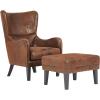 Christopher Knight Home Elber Mid-Century Modern Accent Chair with Ottoman, Faux Suede Upholstered Wingback Club Chair and Ottoman Footrest, Wooden Comfy Reading Chair with Footstool, Brown