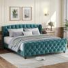 Christopher Knight Home Elley Velvet Upholstered King Size Bed Frame with Wingback Headboard, Modern King Bed Frame and Headboard, Wooden Slats Support, Easy Assembly, No Box Spring Needed, Beige(Green)