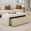 Christopher Knight Home Erene Modern Boucle Upholstered Ottoman with Storage, Wooden Storage Ottoman Bench, Bedroom End of Bed Bench with Storage, Comfy Living Room Sofa Extra Seat, Light Brown+White