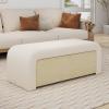 Christopher Knight Home Erene Modern Boucle Upholstered Ottoman with Storage, Wooden Storage Ottoman Bench, Bedroom End of Bed Bench with Storage, Comfy Living Room Sofa Extra Seat, Light Brown+White