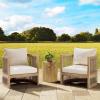 Christopher Knight Home Faine Acacia Wood Outdoor Club Chair Set of 2, Patio Accent Chair with Removable Cushion, Wooden Single Lounge Sofa Set, Light Teak+Beige