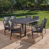 Christopher Knight Home Fiona Outdoor Stacking Wicker Square Dining Set, 9-Pcs Set, Multibrown